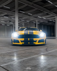 Ford Mustang Ecoboost V6 GT S550.1 2015 2016 2017 & Mustang Ecoboost V6 GT March1 Bullitt S550.1 S550.2 2015 2016 2017 2018 2019 2020 2021 2022 2023 & Mustang Ecoboost V6 GT March1 Bullitt S550.2 2018 2019 2020 2021 2022 2023 with Aftermarket Parts - STORM Widebody Front Bumper & Lip & Replacement Front Lip Only Carbon Fiber/FRP from Robot Craftsman