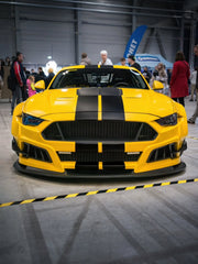Ford Mustang Ecoboost V6 GT S550.1 2015 2016 2017 & Mustang Ecoboost V6 GT March1 Bullitt S550.1 S550.2 2015 2016 2017 2018 2019 2020 2021 2022 2023 & Mustang Ecoboost V6 GT March1 Bullitt S550.2 2018 2019 2020 2021 2022 2023 with Aftermarket Parts - STORM Widebody Front Bumper & Lip & Replacement Front Lip Only Carbon Fiber/FRP from Robot Craftsman