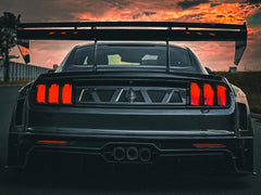 Ford Mustang Ecoboost V6 GT March1 Bullitt S550.1 S550.2 2015 2016 2017 2018 2019 2020 2021 2022 2023 with Aftermarket Parts - DAWN & DUSK Rear Bumper & Diffuser & Exhaust Tip Trim Carbon Fiber / FRP from Robot Craftsman