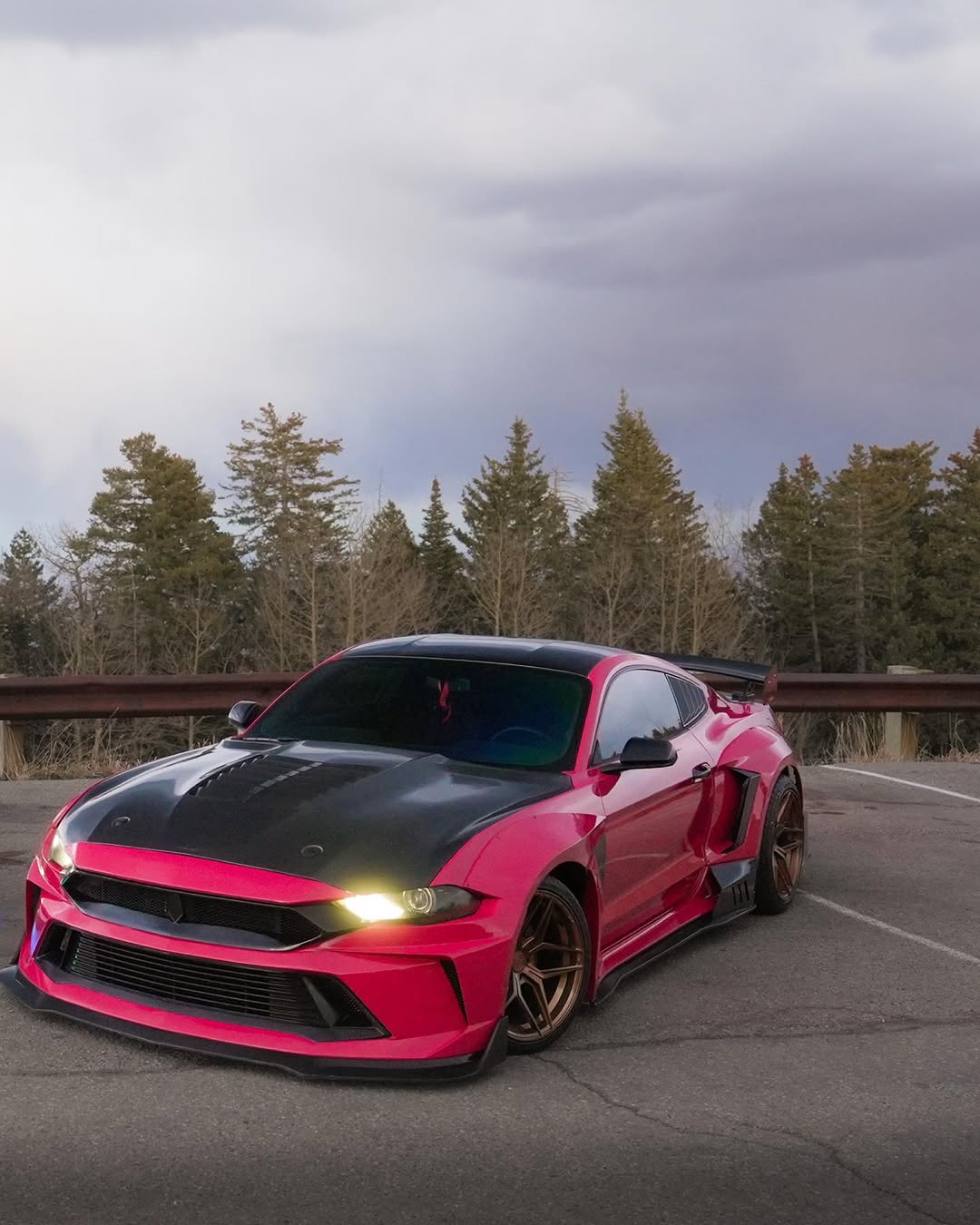 Ford Mustang Ecoboost V6 GT 2015 2016 2017 & Mustang Ecoboost V6 GT S550.1 2015 2016 2017 & Mustang Ecoboost V6 GT March1 Bullitt S550.2 2018 2019 2020 2021 2022 2023 with Aftermarket Parts - DUSK Front Bumper & Lip (Badge included) & Replacement Front Lip Only Carbon Fiber / FRP from Robot Craftsman