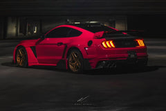 Ford Mustang Ecoboost V6 GT March1 Bullitt S550.1 S550.2 2015 2016 2017 2018 2019 2020 2021 2022 2023 with Aftermarket Parts - DAWN & DUSK Rear Bumper & Diffuser & Exhaust Tip Trim Carbon Fiber / FRP from Robot Craftsman