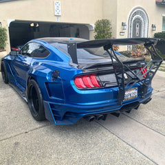 Ford Mustang Ecoboost V6 GT March1 Bullitt S550.1 S550.2 2015 2016 2017 2018 2019 2020 2021 2022 2023 with Aftermarket Parts - DAWN & DUSK Rear Bumper & Diffuser & Exhaust Tip Trim Carbon Fiber / FRP from Robot Craftsman