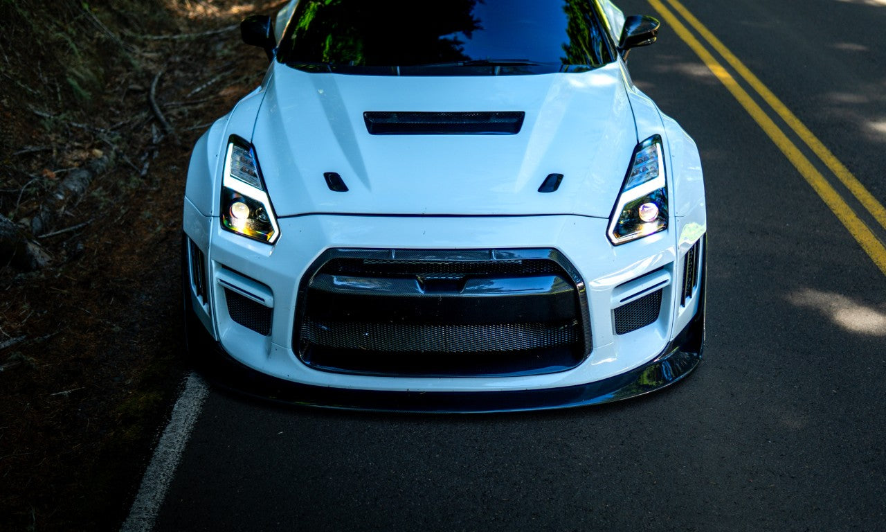 Nissan GTR Nismo Black Edition Track Edition Premium Base 2008 2009 2010 2011 2012 2013 2014 2015 2016 (for installation on 2017-2024 vehicles, 2008-2016 front bumper is recommended) with Aftermarket Parts - "Godzilla" Hood Bonnet Carbon Fiber / FRP from Robot Craftsman
