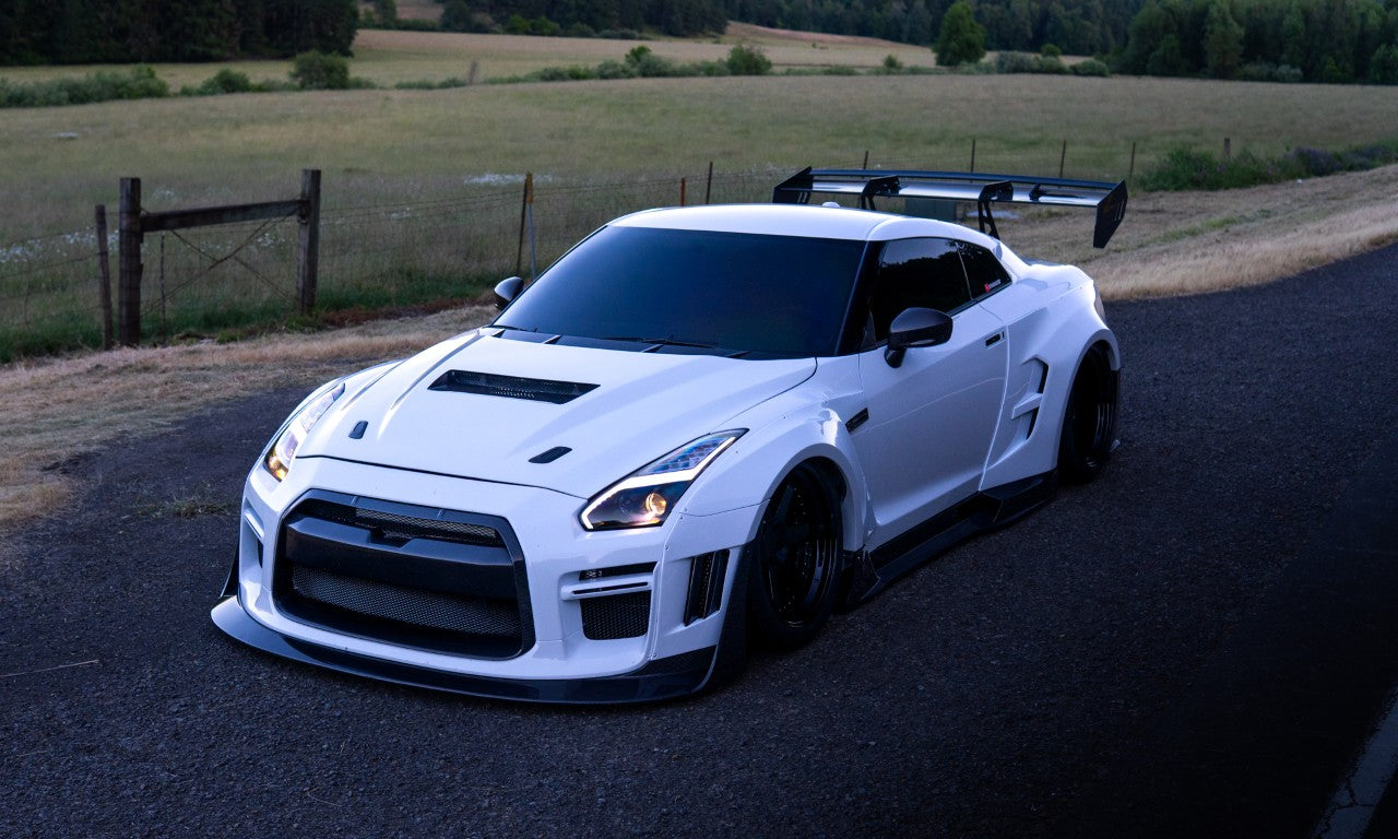 Nissan GTR Nismo Black Edition Track Edition Premium Base 2008 2009 2010 2011 2012 2013 2014 2015 2016 (for installation on 2017-2024 vehicles, 2008-2016 front bumper is recommended) with Aftermarket Parts - "Godzilla" Hood Bonnet Carbon Fiber / FRP from Robot Craftsman