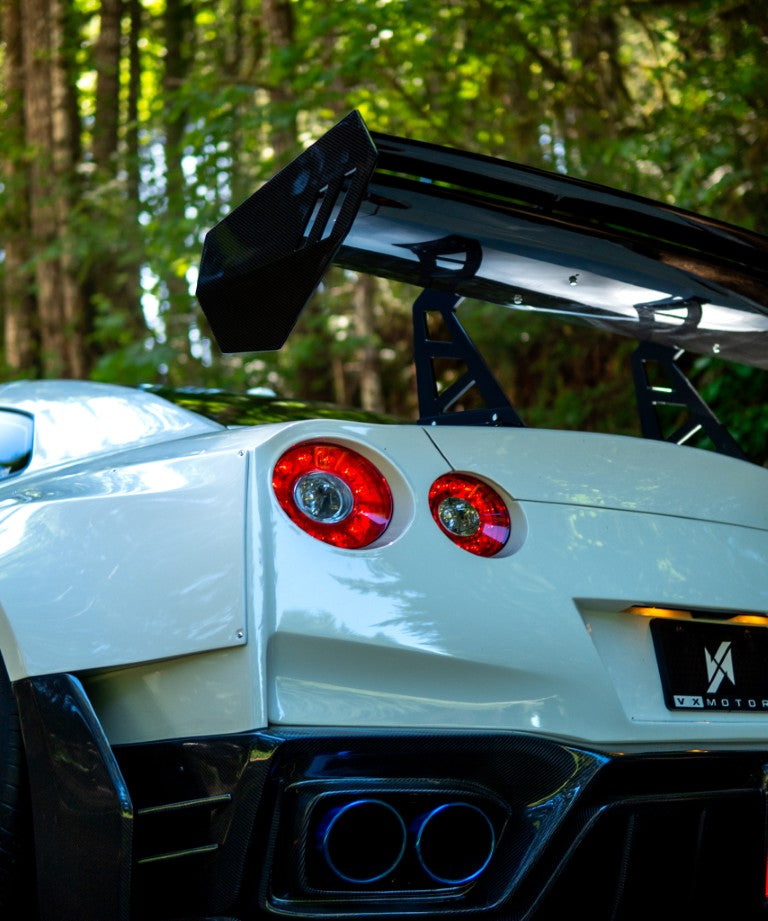 Nissan GTR Nismo T-Spec Black Edition Track Edition Premium Pure CBA DBA EBA 2008 2009 2010 2011 2012 2013 2014 2015 2016 2017 2018 2019 2020 2021 2022 2023 2024 with Aftermarket Parts - "Godzilla" Swan Neck Thor GT Wing Carbon Fiber / FRP from Robot Craftsman