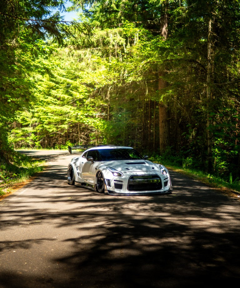 Nissan GTR Nismo Black Edition Track Edition Premium Base CBA DBA 2008 2009 2010 2011 2012 2013 2014 2015 2016 (for installation on 2017 2018 2019 2020 2021 2022 2023 2024 vehicles, 2008 2009 2010 2011 2012 2013 2014 2015 2016 hood is recommended) with Aftermarket Parts - "Godzilla" Widebody Front Bumper & Front Lip Carbon Fiber / FRP from Robot Craftsman