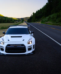 Nissan GTR Nismo Black Edition Track Edition Premium Base CBA DBA 2008 2009 2010 2011 2012 2013 2014 2015 2016 (for installation on 2017 2018 2019 2020 2021 2022 2023 2024 vehicles, 2008 2009 2010 2011 2012 2013 2014 2015 2016 hood is recommended) with Aftermarket Parts - "Godzilla" Widebody Front Bumper & Front Lip Carbon Fiber / FRP from Robot Craftsman