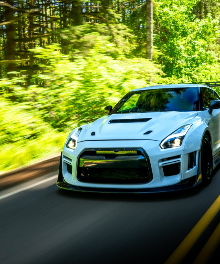 Nissan GTR Nismo Black Edition Track Edition Premium Base CBA DBA 2008 2009 2010 2011 2012 2013 2014 2015 2016 (for installation on 2017 2018 2019 2020 2021 2022 2023 2024 vehicles, 2008 2009 2010 2011 2012 2013 2014 2015 2016 hood is recommended) with Aftermarket Parts - "Godzilla" Widebody Front Bumper & Front Lip Carbon Fiber / FRP from Robot Craftsman