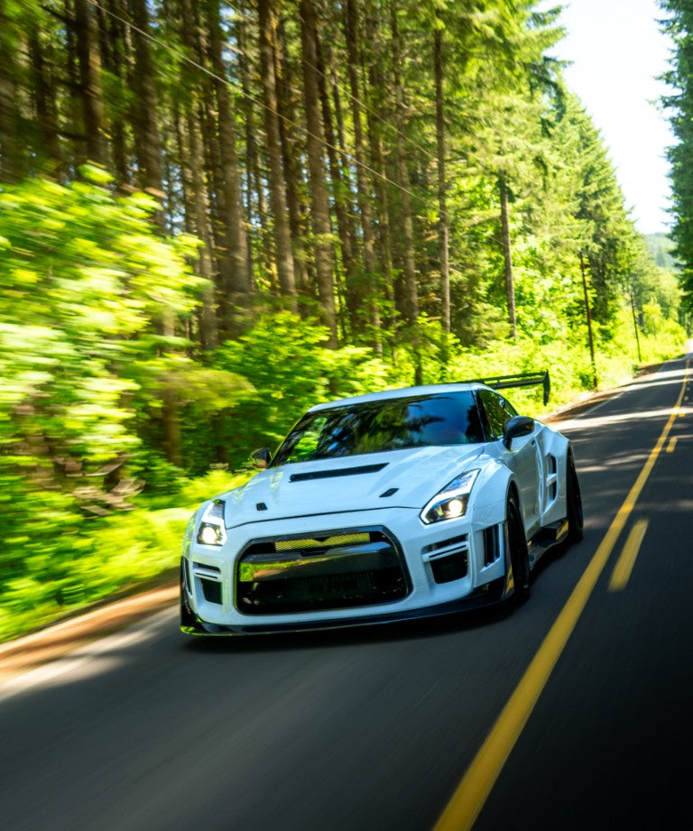 Nissan GTR Nismo Black Edition Track Edition Premium Base CBA DBA 2008 2009 2010 2011 2012 2013 2014 2015 2016 (for installation on 2017 2018 2019 2020 2021 2022 2023 2024 vehicles, 2008 2009 2010 2011 2012 2013 2014 2015 2016 hood is recommended) with Aftermarket Parts - "Godzilla" Widebody Front Bumper & Front Lip Carbon Fiber / FRP from Robot Craftsman