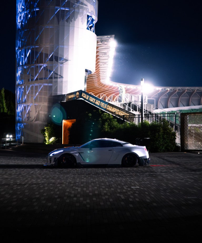 Nissan GTR Nismo T-Spec Black Edition Track Edition Premium Pure  CBA DBA EBA 2008 2009 2010 2011 2012 2013 2014 2015 2016 2017 2018 2019 2020 2021 2022 2023 2024 (designed to be compatible with ROBOT CRAFTSMAN front bumper) with Aftermarket Parts - "Godzilla" Widebody Wheel Arches & Side Skirts Carbon Fiber / FRP from Robot Craftsman