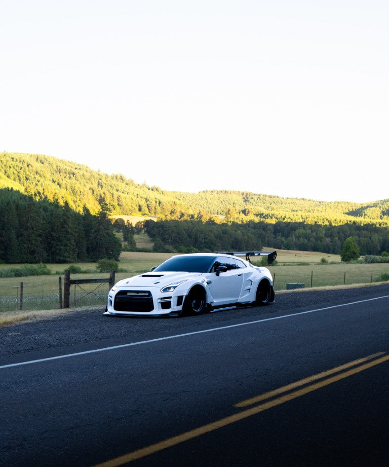 Nissan GTR Nismo T-Spec Black Edition Track Edition Premium Pure  CBA DBA EBA 2008 2009 2010 2011 2012 2013 2014 2015 2016 2017 2018 2019 2020 2021 2022 2023 2024 (designed to be compatible with ROBOT CRAFTSMAN front bumper) with Aftermarket Parts - "Godzilla" Widebody Wheel Arches & Side Skirts Carbon Fiber / FRP from Robot Craftsman