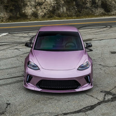 Tesla Model 3 Performance Long Range Standard Base 2017 2018 2019 2020 2021 2022 2023 with Aftermarket Parts - "HACKER" Narrow Body Front Bumper & Front Splitter Carbon Fiber / FRP from Robot Craftsman 