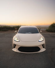 Tesla Model 3 Performance Long Range Standard Base 2017 2018 2019 2020 2021 2022 2023 with Aftermarket Parts - "HACKER" Narrow Body Front Bumper & Front Splitter Carbon Fiber / FRP from Robot Craftsman 