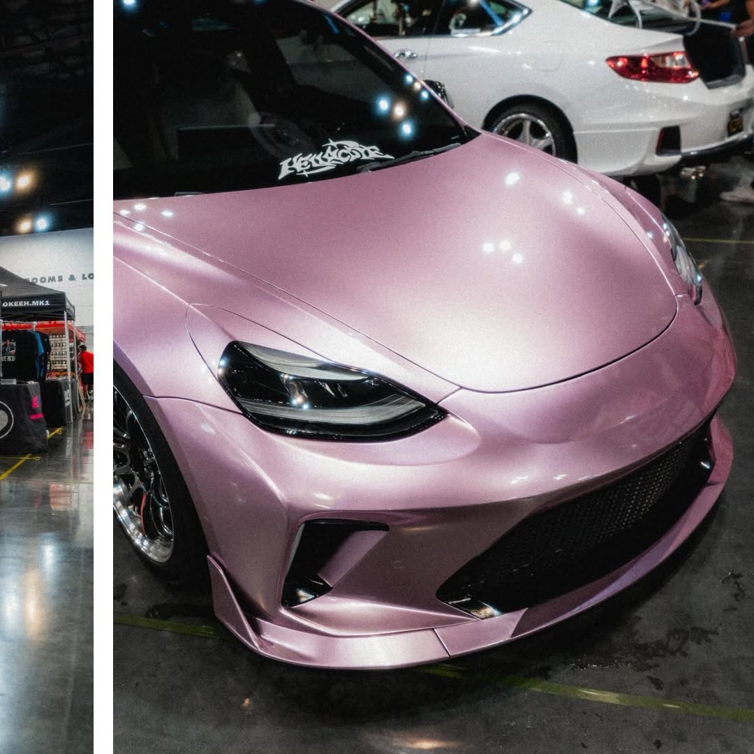 Tesla Model 3 Performance Long Range Standard Base 2017 2018 2019 2020 2021 2022 2023 with Aftermarket Parts - "HACKER" Narrow Body Front Bumper & Front Splitter Carbon Fiber / FRP from Robot Craftsman 