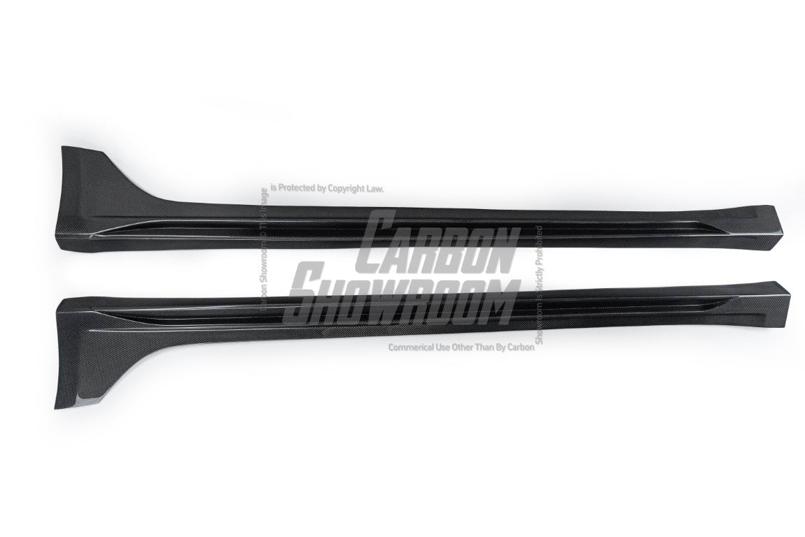 Tesla Model 3 Performance Long Range Standard Base 2017 2018 2019 2020 2021 2022 2023 with Aftermarket Parts - "Hacker" Narrow Body Side Skirts Carbon Fiber / FRP from Robot Craftsman