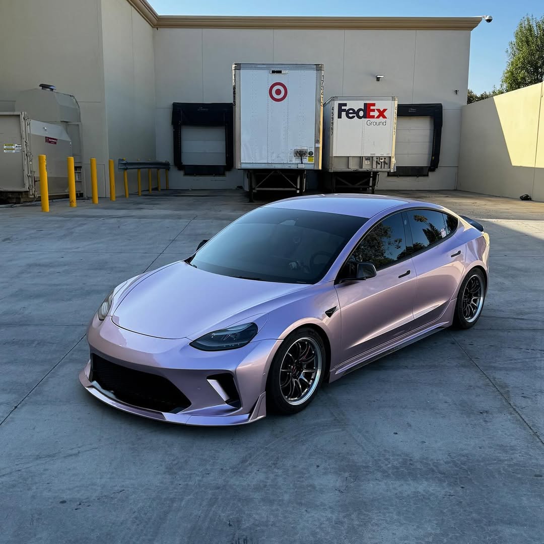Tesla Model 3 Performance Long Range Standard Base 2017 2018 2019 2020 2021 2022 2023 with Aftermarket Parts - "Hacker" Narrow Body Side Skirts Carbon Fiber / FRP from Robot Craftsman