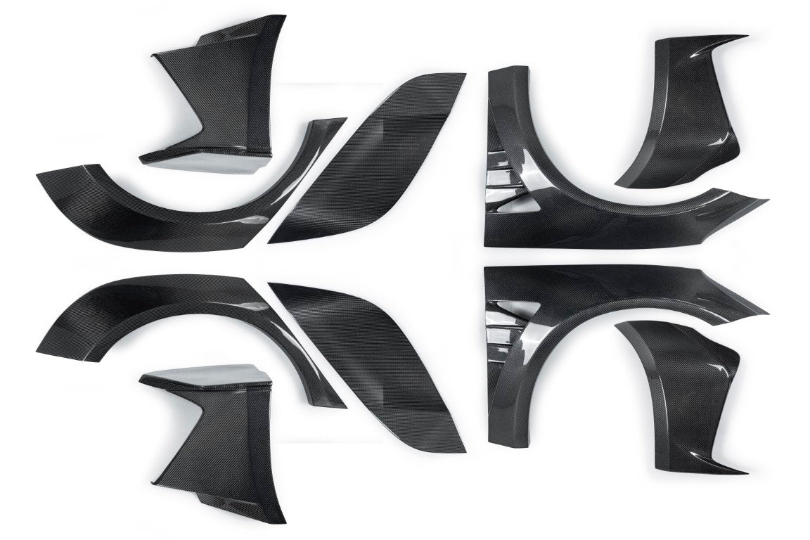 Tesla Model 3 Performance Long Range Standard Base 2017 2018 2019 2020 2021 2022 2023 with Aftermarket Parts - "Hacker" Widebody Wheel Arches & Side Skirts Carbon Fiber / FRP from Robot Craftsman