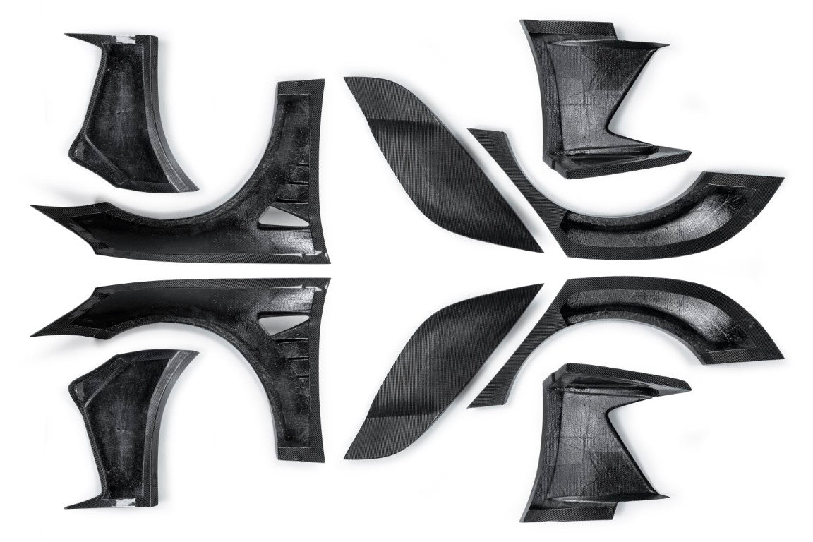 Tesla Model 3 Performance Long Range Standard Base 2017 2018 2019 2020 2021 2022 2023 with Aftermarket Parts - "Hacker" Widebody Wheel Arches & Side Skirts Carbon Fiber / FRP from Robot Craftsman