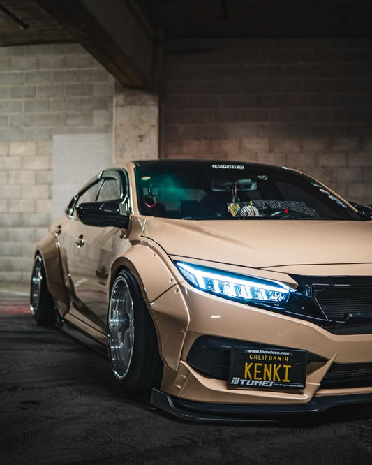 Honda Civic 10th Gen FC1 FC2 FC5 FC6 2016 2017 2018 2019 2020 2021 & Civic 10th Gen FK7 2017 2018 2019 2020 2021 (compatible with both OEM bumper and ROBOT CRAFTSMAN bumper, fits FK7 Hatchback although panel line is slightly different) with Aftermarket Parts - Widebody Wheel Arches Fender Flares Carbon Fiber / FRP from Robot Craftsman