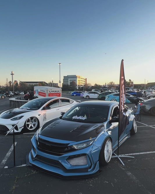 Honda Civic 10th Gen FC1 FC2 FC5 FC6 2016 2017 2018 2019 2020 2021 & Civic 10th Gen FK7 2017 2018 2019 2020 2021 (compatible with both OEM bumper and ROBOT CRAFTSMAN bumper, fits FK7 Hatchback although panel line is slightly different) with Aftermarket Parts - Widebody Wheel Arches Fender Flares Carbon Fiber / FRP from Robot Craftsman