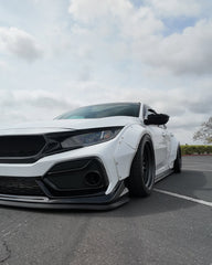 Honda Civic 10th Gen FC1 FC2 FC5 FC6 2016 2017 2018 2019 2020 2021 & Civic 10th Gen FK7 2017 2018 2019 2020 2021 (compatible with both OEM bumper and ROBOT CRAFTSMAN bumper, fits FK7 Hatchback although panel line is slightly different) with Aftermarket Parts - Widebody Wheel Arches Fender Flares Carbon Fiber / FRP from Robot Craftsman
