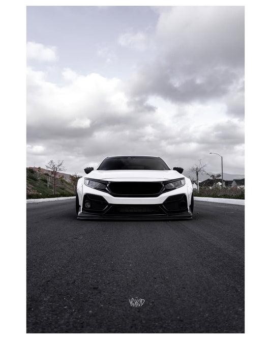 Honda Civic 10th Gen FC1 FC2 FC5 FC6 2016 2017 2018 2019 2020 2021 & Civic 10th Gen FK7 2017 2018 2019 2020 2021 (compatible with both OEM bumper and ROBOT CRAFTSMAN bumper, fits FK7 Hatchback although panel line is slightly different) with Aftermarket Parts - Widebody Wheel Arches Fender Flares Carbon Fiber / FRP from Robot Craftsman