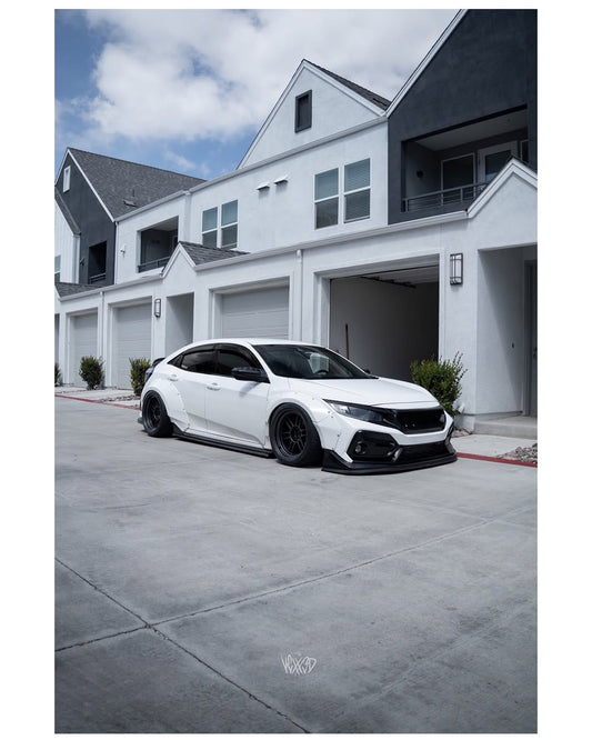 Honda Civic 10th Gen FC1 FC2 FC5 FC6 2016 2017 2018 2019 2020 2021 & Civic 10th Gen FK7 2017 2018 2019 2020 2021 (compatible with both OEM bumper and ROBOT CRAFTSMAN bumper, fits FK7 Hatchback although panel line is slightly different) with Aftermarket Parts - Widebody Wheel Arches Fender Flares Carbon Fiber / FRP from Robot Craftsman