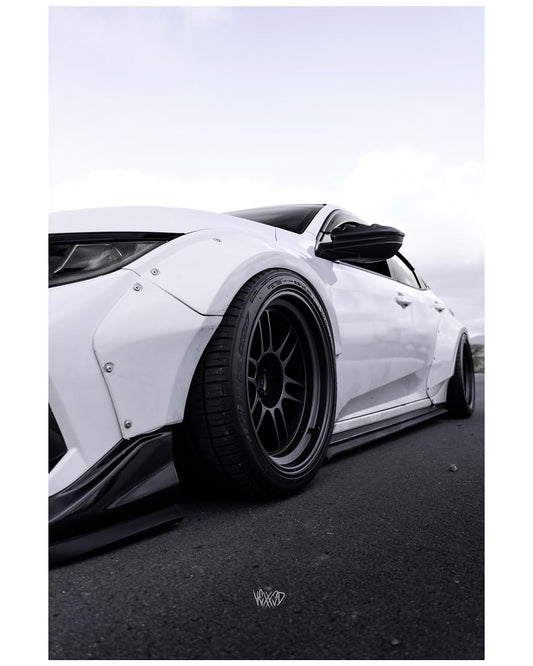 Honda Civic 10th Gen FC1 FC2 FC5 FC6 2016 2017 2018 2019 2020 2021 & Civic 10th Gen FK7 2017 2018 2019 2020 2021 (compatible with both OEM bumper and ROBOT CRAFTSMAN bumper, fits FK7 Hatchback although panel line is slightly different) with Aftermarket Parts - Widebody Wheel Arches Fender Flares Carbon Fiber / FRP from Robot Craftsman