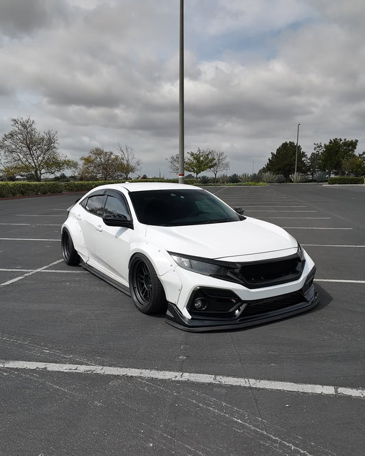 Honda Civic 10th Gen FC1 FC2 FC5 FC6 2016 2017 2018 2019 2020 2021 & Civic 10th Gen FK7 2017 2018 2019 2020 2021 (compatible with both OEM bumper and ROBOT CRAFTSMAN bumper, fits FK7 Hatchback although panel line is slightly different) with Aftermarket Parts - Widebody Wheel Arches Fender Flares Carbon Fiber / FRP from Robot Craftsman