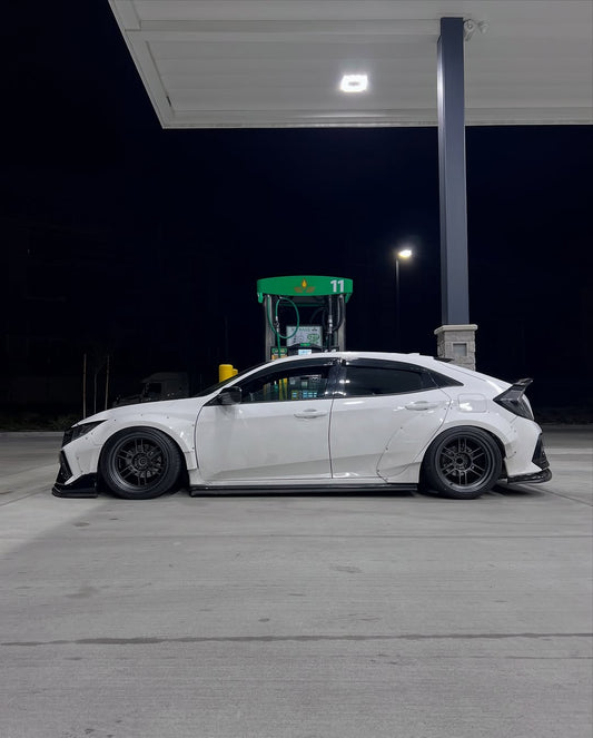 Honda Civic 10th Gen FC1 FC2 FC5 FC6 2016 2017 2018 2019 2020 2021 & Civic 10th Gen FK7 2017 2018 2019 2020 2021 (compatible with both OEM bumper and ROBOT CRAFTSMAN bumper, fits FK7 Hatchback although panel line is slightly different) with Aftermarket Parts - Widebody Wheel Arches Fender Flares Carbon Fiber / FRP from Robot Craftsman