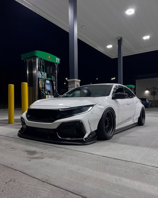 Honda Civic 10th Gen FC1 FC2 FC5 FC6 2016 2017 2018 2019 2020 2021 & Civic 10th Gen FK7 2017 2018 2019 2020 2021 (compatible with both OEM bumper and ROBOT CRAFTSMAN bumper, fits FK7 Hatchback although panel line is slightly different) with Aftermarket Parts - Widebody Wheel Arches Fender Flares Carbon Fiber / FRP from Robot Craftsman