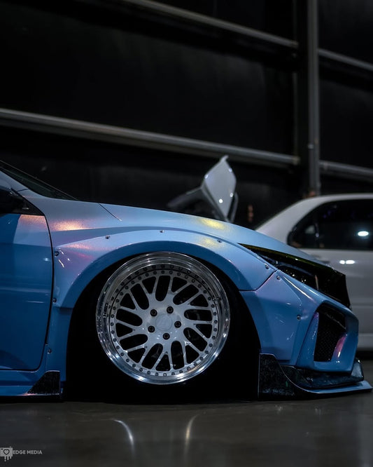 Honda Civic 10th Gen FC1 FC2 FC5 FC6 2016 2017 2018 2019 2020 2021 & Civic 10th Gen FK7 2017 2018 2019 2020 2021 (compatible with both OEM bumper and ROBOT CRAFTSMAN bumper, fits FK7 Hatchback although panel line is slightly different) with Aftermarket Parts - Widebody Wheel Arches Fender Flares Carbon Fiber / FRP from Robot Craftsman