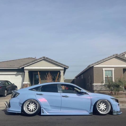 Honda Civic 10th Gen FC1 FC2 FC5 FC6 2016 2017 2018 2019 2020 2021 & Civic 10th Gen FK7 2017 2018 2019 2020 2021 (compatible with both OEM bumper and ROBOT CRAFTSMAN bumper, fits FK7 Hatchback although panel line is slightly different) with Aftermarket Parts - Widebody Wheel Arches Fender Flares Carbon Fiber / FRP from Robot Craftsman