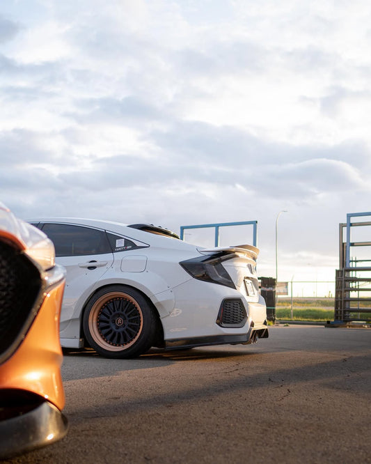 Honda Civic 10th Gen FC1 FC2 FC5 FC6 2016 2017 2018 2019 2020 2021 & Civic 10th Gen FK7 2017 2018 2019 2020 2021 (compatible with both OEM bumper and ROBOT CRAFTSMAN bumper, fits FK7 Hatchback although panel line is slightly different) with Aftermarket Parts - Widebody Wheel Arches Fender Flares Carbon Fiber / FRP from Robot Craftsman