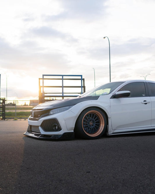 Honda Civic 10th Gen FC1 FC2 FC5 FC6 2016 2017 2018 2019 2020 2021 & Civic 10th Gen FK7 2017 2018 2019 2020 2021 (compatible with both OEM bumper and ROBOT CRAFTSMAN bumper, fits FK7 Hatchback although panel line is slightly different) with Aftermarket Parts - Widebody Wheel Arches Fender Flares Carbon Fiber / FRP from Robot Craftsman