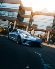 Tesla Model 3 Performance Long Range Standard Base 2017 2018 2019 2020 2021 2022 2023 with Aftermarket Parts - "HACKER" Narrow Body Front Bumper & Front Splitter Carbon Fiber / FRP from Robot Craftsman 