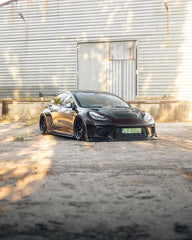 Tesla Model 3 Performance Long Range Standard Base 2017 2018 2019 2020 2021 2022 2023 with Aftermarket Parts - "Hacker" V1 Hood Bonnet Carbon Fiber / FRP from Robot Craftsman
