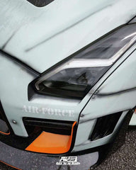 Nissan GTR Nismo Black Edition Track Edition Premium Base CBA DBA 2008 2009 2010 2011 2012 2013 2014 2015 2016 (for installation on 2017 2018 2019 2020 2021 2022 2023 2024 vehicles, 2008 2009 2010 2011 2012 2013 2014 2015 2016 hood is recommended) with Aftermarket Parts - "Godzilla" Widebody Front Bumper & Front Lip Carbon Fiber / FRP from Robot Craftsman