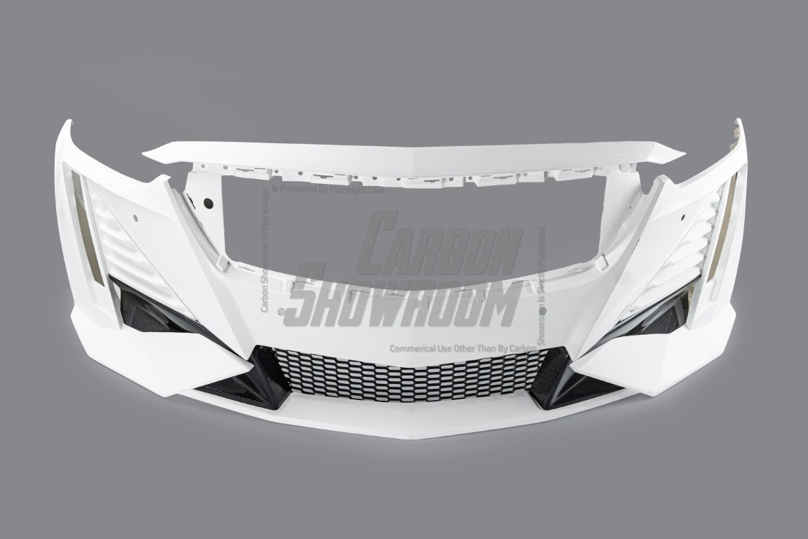 Cadillac CT5 CT5-V Sport Premium Luxury Base 2020 2021 2022 2023 2024 with Aftermarket Parts - "PRISM" Front Bumper & Front Lip Carbon Fiber / FRP from Robot Craftsman