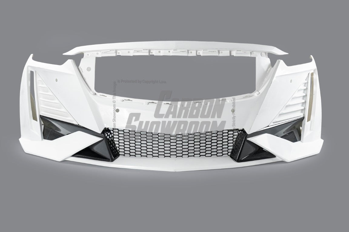 Cadillac CT5 CT5-V Sport Premium Luxury Base 2020 2021 2022 2023 2024 with Aftermarket Parts - "PRISM" Front Bumper & Front Lip Carbon Fiber / FRP from Robot Craftsman
