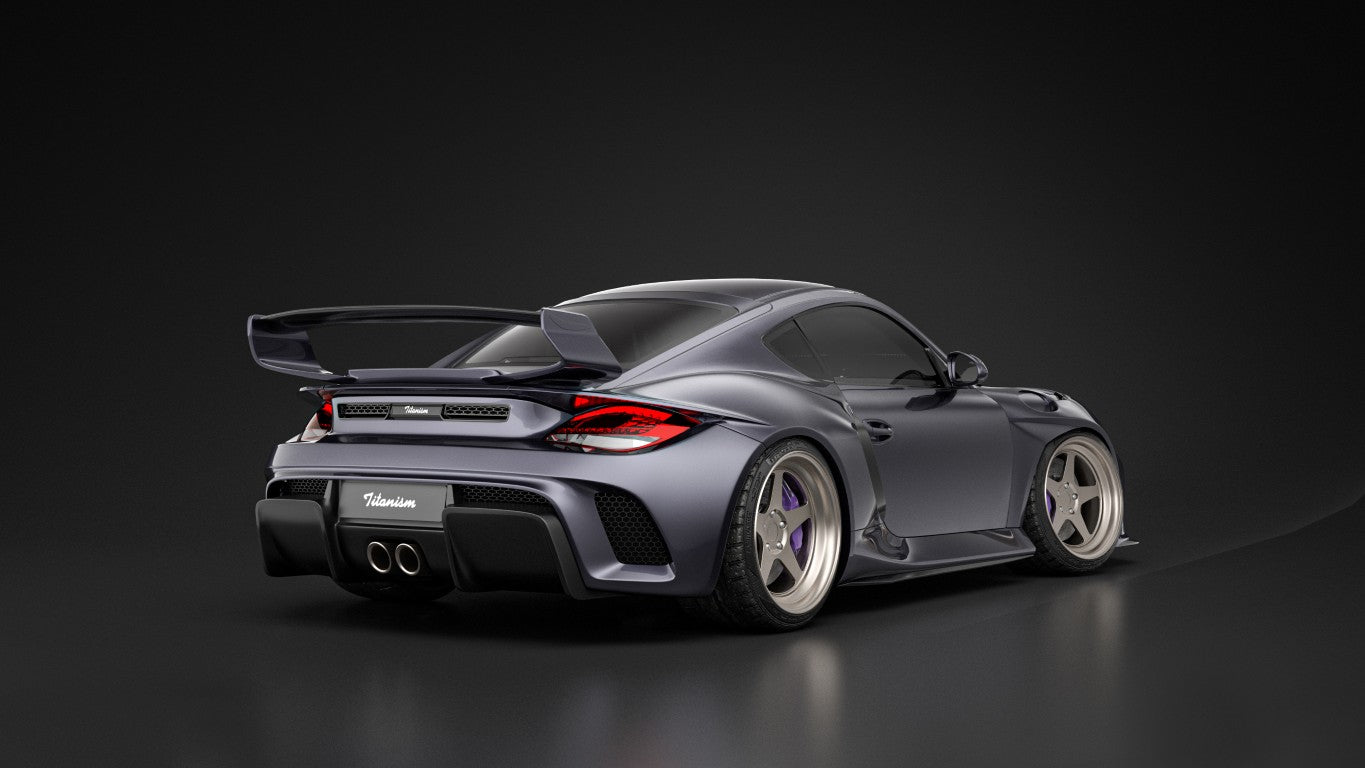 Porsche 987.1 Cayman Base / S 2005 2006 2007 2008 & 987.2 Cayman Base / S / R 2009 2010 2011 2012 with Aftermarket Parts - TITANISM STUKA Rear Quarter Panel Flares Carbon Fiber / FRP from Robot Craftsman