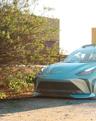 Tesla Model Y Performance AWD Long Range RWD Standard 2020 2021 2023 2024 with Aftermarket Parts - "STARSHIP" Stage 1 Corner Lip (2 pcs) & Stage 2 Corner Lip (4 pcs) & Front Bumper Carbon Fiber from Robot Craftsman