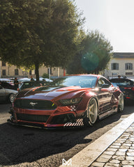 Ford Mustang Ecoboost V6 GT S550.1 2015 2016 2017 & Mustang Ecoboost V6 GT March1 Bullitt S550.1 S550.2 2015 2016 2017 2018 2019 2020 2021 2022 2023 & Mustang Ecoboost V6 GT March1 Bullitt S550.2 2018 2019 2020 2021 2022 2023 with Aftermarket Parts - STORM Widebody Front Bumper & Lip & Replacement Front Lip Only Carbon Fiber/FRP from Robot Craftsman