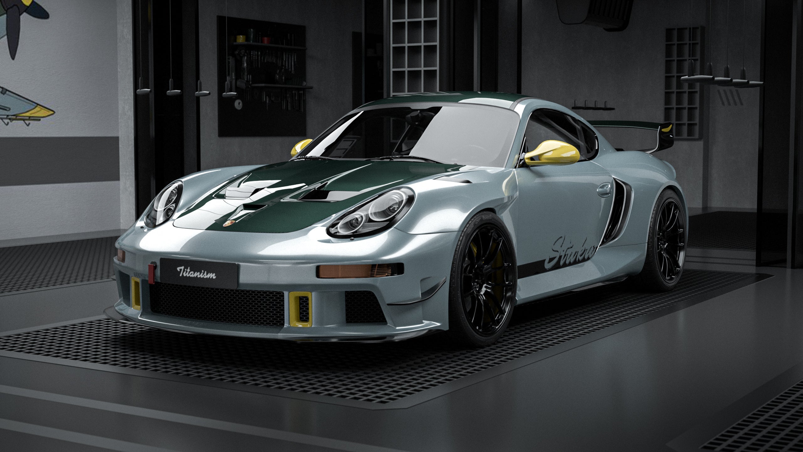 Porsche 987.1 Cayman & Boxster Base / S 2005 2006 2007 2008 & 987.2 Cayman & Boxster Base / S / R 2009 2010 2011 2012 with Aftermarket Parts - TITANISM STUKA Front Canards Carbon Fiber / FRP from Robot Craftsman
