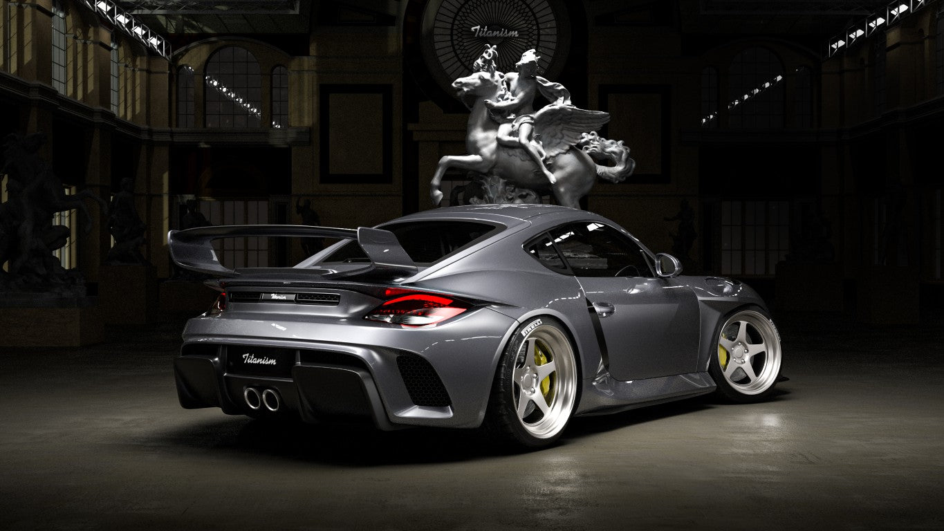 Porsche 987.1 Cayman Base / S 2005 2006 2007 2008 (Requires 987.2 taillights) & 987.2 Cayman Base / S / R 2009 2010 2011 2012 with Aftermarket Parts - TITANISM STUKA Rear Diffuser Carbon Fiber / FRP from Robot Craftsman