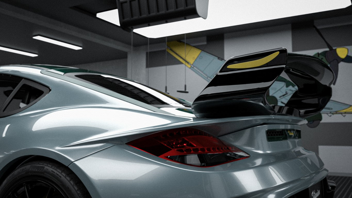Porsche 987.1 Cayman Base / S 2005 2006 2007 2008 & 987.2 Cayman Base / S / R 2009 2010 2011 2012 with Aftermarket Parts - TITANISM STUKA Spoiler Wing Carbon Fiber / FRP from Robot Craftsman