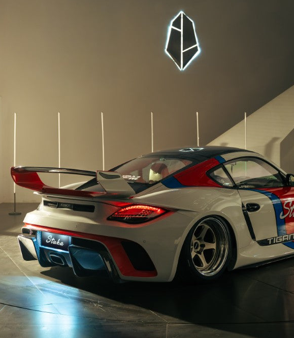 Porsche 987.1 Cayman Base / S 2005 2006 2007 2008 & 987.2 Cayman Base / S / R 2009 2010 2011 2012 with Aftermarket Parts - TITANISM STUKA Spoiler Wing Carbon Fiber / FRP from Robot Craftsman