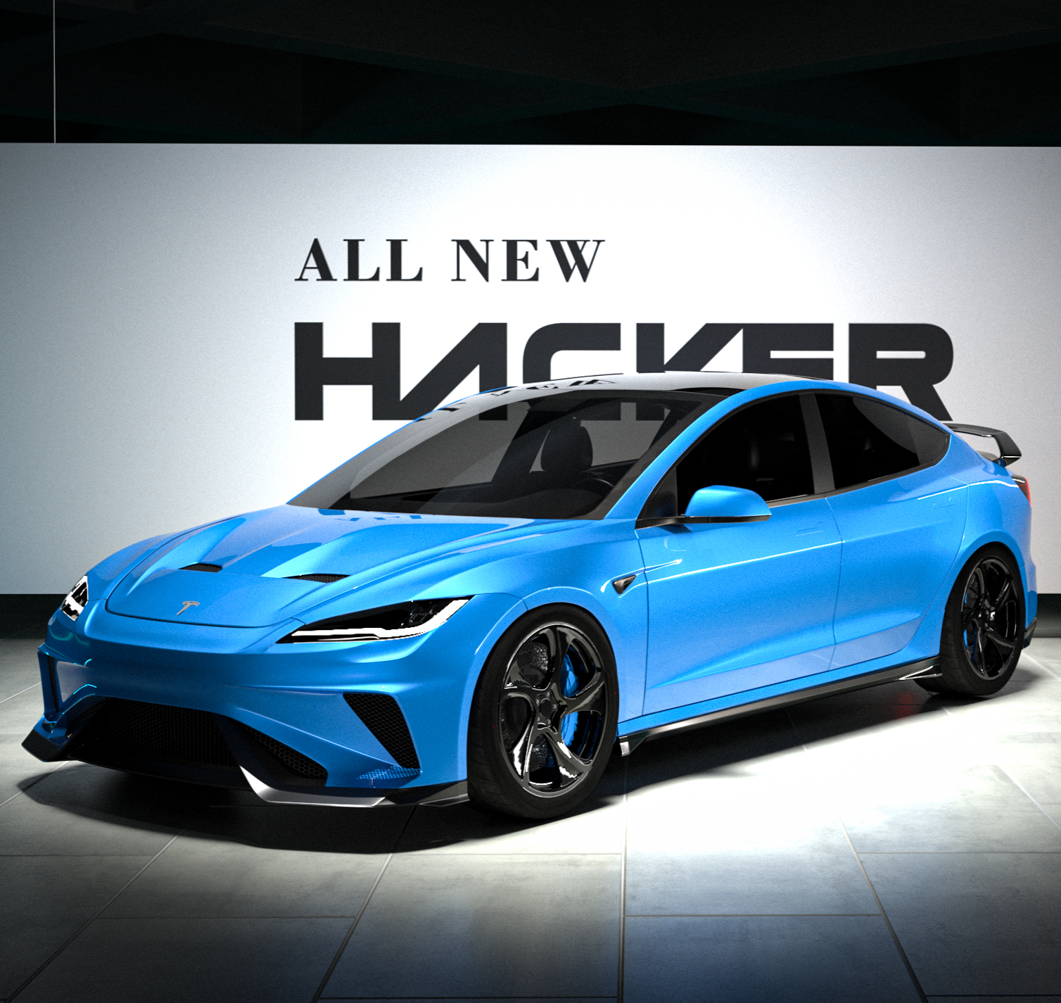 Tesla Model 3 Highland / Performance 2024-ON with Aftermarket Parts - Hacker Narrow Body Front Bumper & Lip Carbon Fiber / FRP from Robot Craftsman