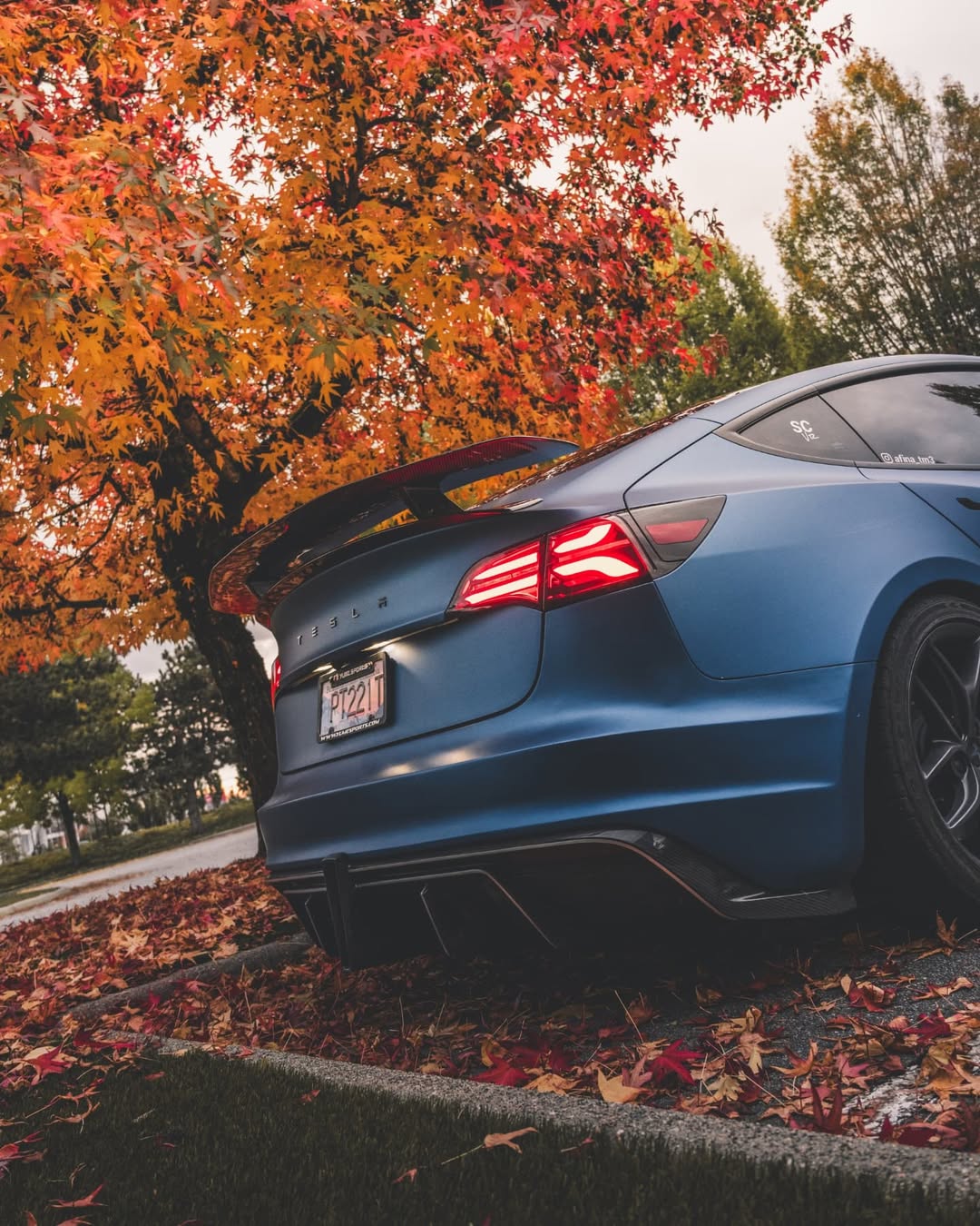 Tesla Model 3 Performance Long Range Standard Base 2017 2018 2019 2020 2021 2022 2023 with Aftermarket Parts - Crypton Rear Bumper & Diffuser Carbon Fiber / FRP from Robot Craftsman