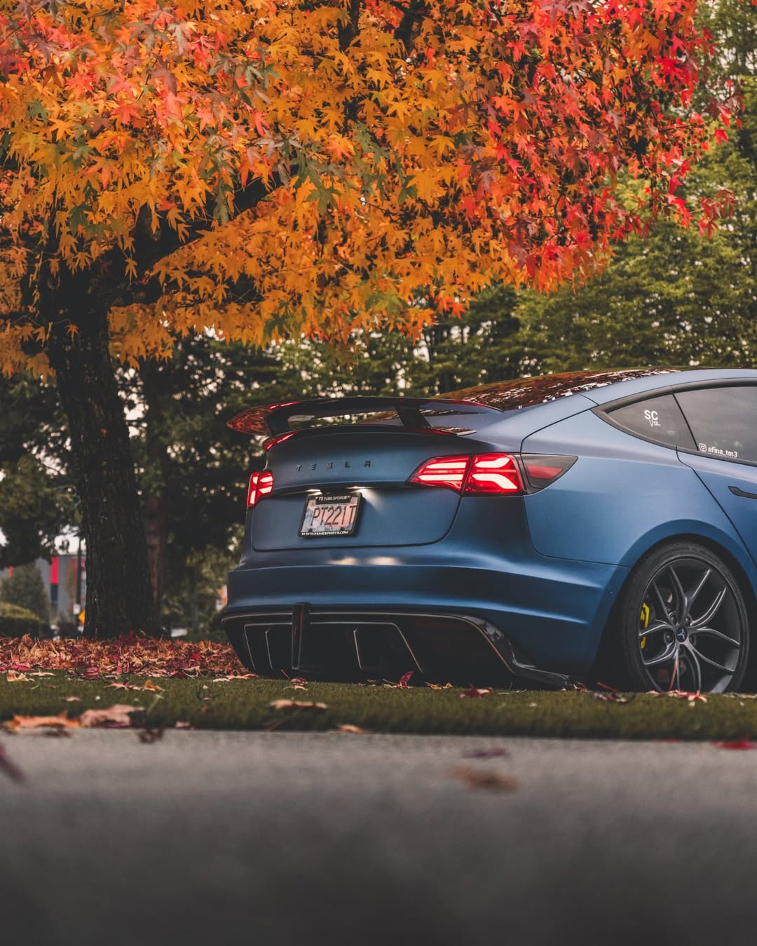 Tesla Model 3 Performance Long Range Standard Base 2017 2018 2019 2020 2021 2022 2023 with Aftermarket Parts - Crypton Rear Spoiler Wing Carbon Fiber / FRP from Robot Craftsman